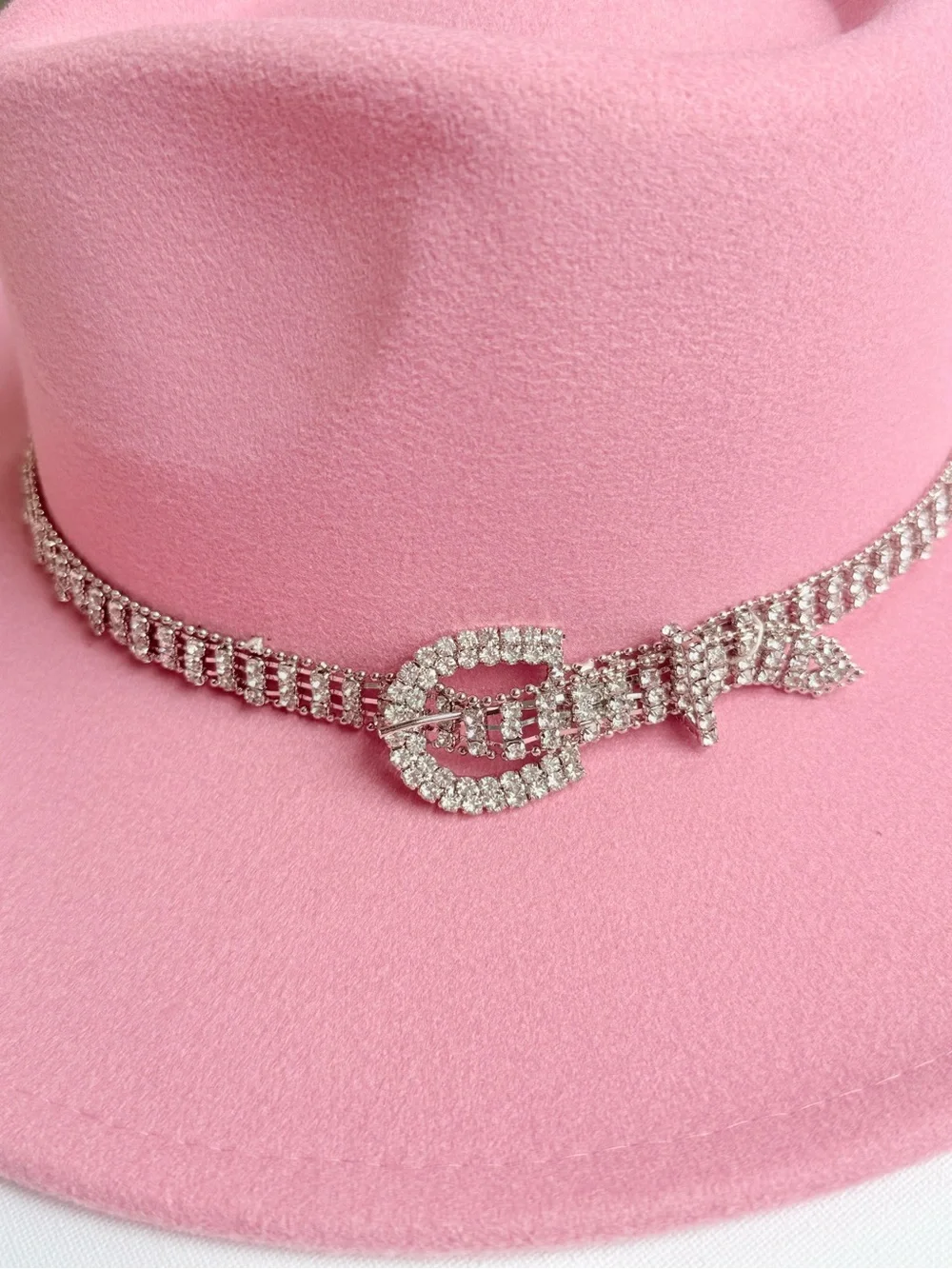 Pink Rhinestone Boutique Style Fedora Wide Brim Hat